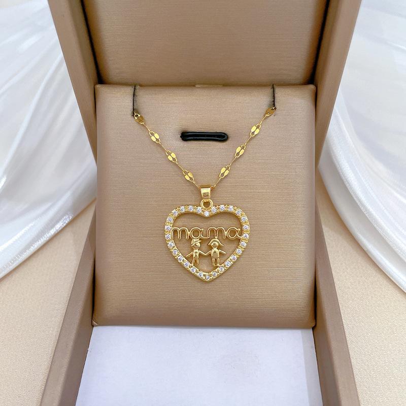 Hand In Hand Love Light Luxury Temperament Gorgeous Full Diamond Necklace Female Versatile Collarbone Chain Titanium Steel Chain