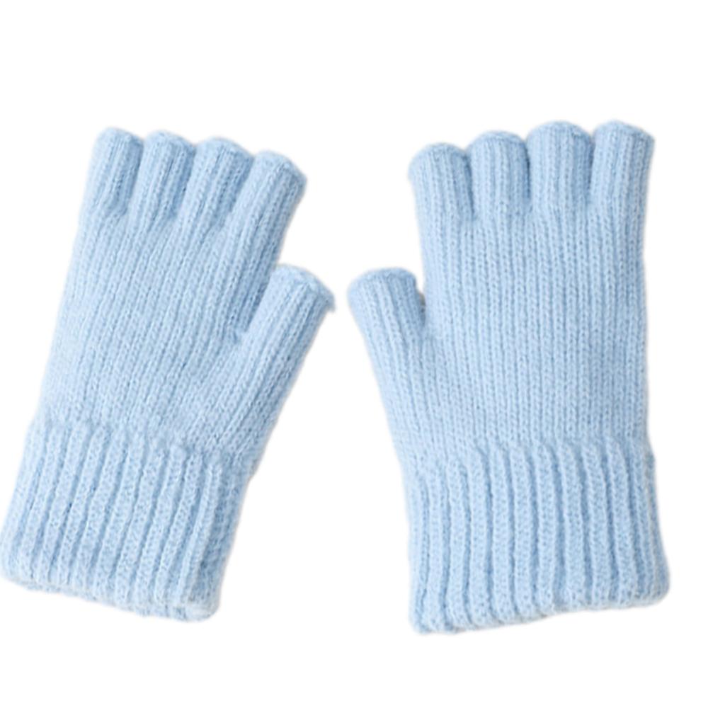 Half Finger Screentouch Gloves with Thicken Fleece Liner Soft Warm Knitted Short Gloves for Students Winter Everyday Use