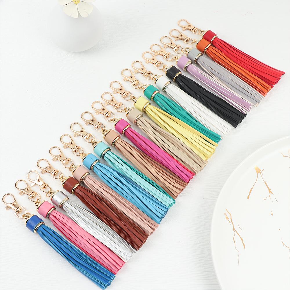 New Car Key Chain Pu Leather Tassel Hanging Pendant KeyRing Ornaments Tassel Keychain Ring Holder