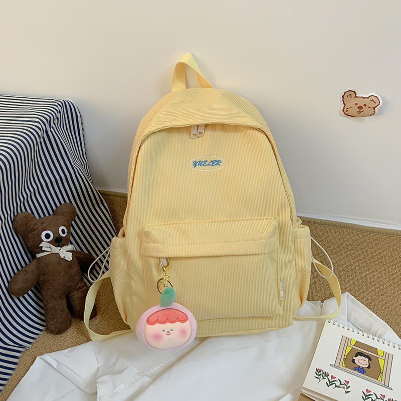 Cute Girl Backpack Nylon School Bag With Solid Color And Letter Embroidery Design For Daily Use жёлтый