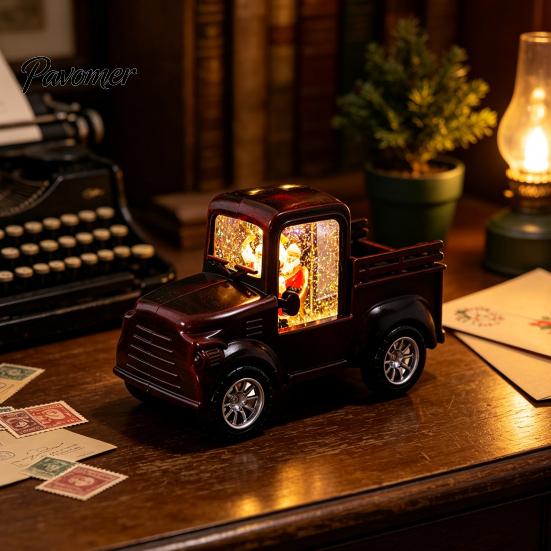 Retro Pickup Truck Decor Christmas Night Light with Snow Lantern, Battery Creative Gifts for Family Operated Decorative LED Lamp Home Bedroom, Holiday