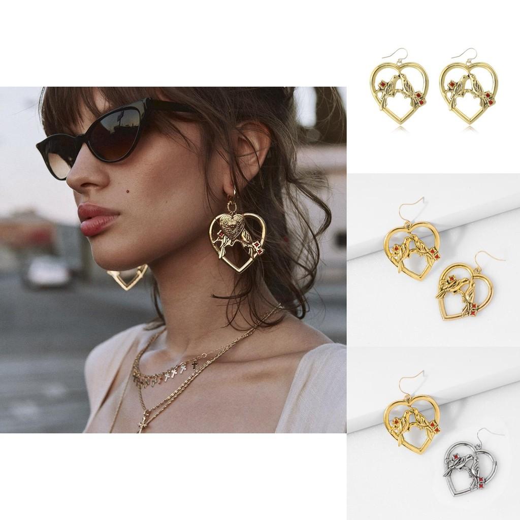 Elegant Retro Heart Bird Alloy Earrings With Rhinestones Perfect For Weddings And Birthdays