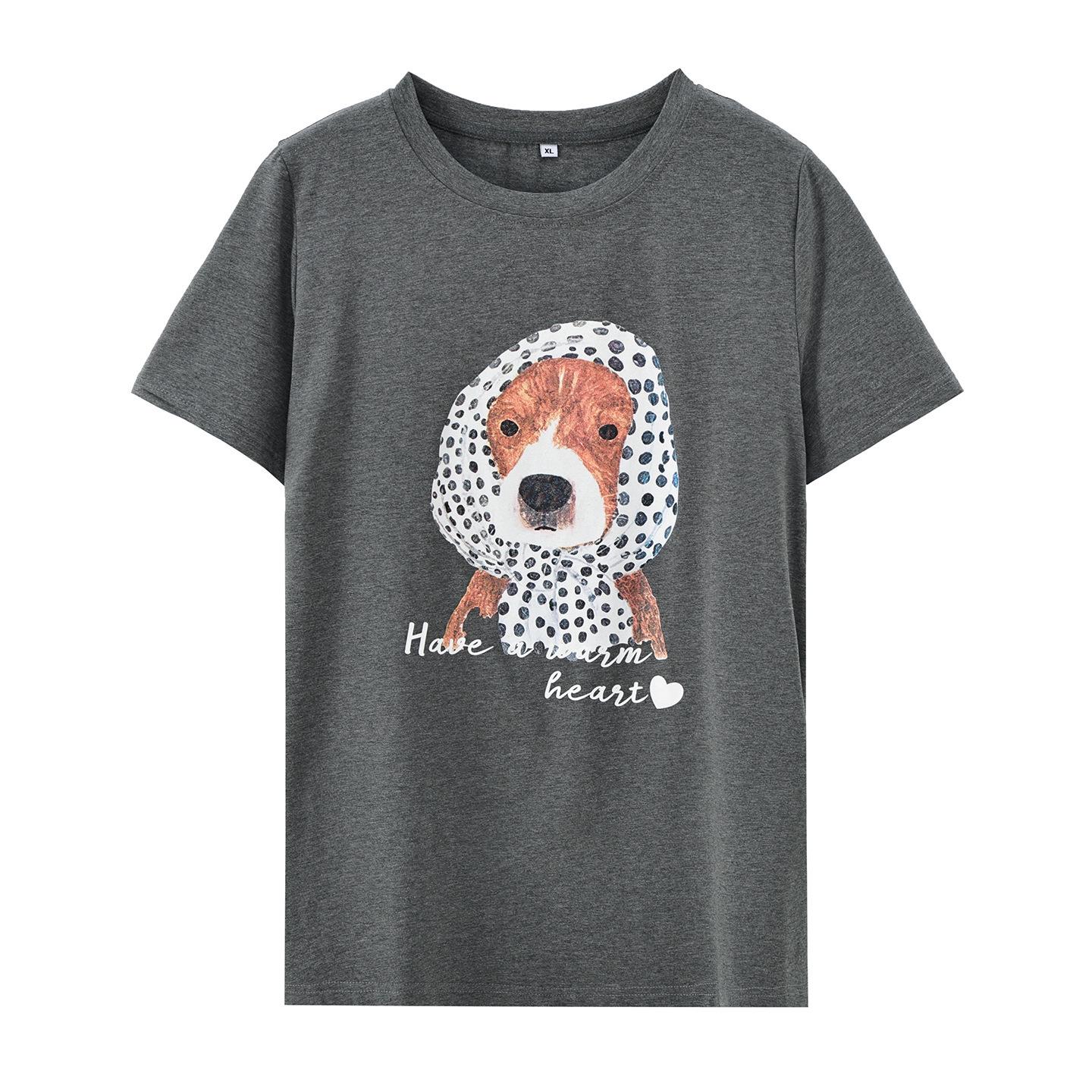

American Retro Polka Dot Puppy Print Loose T-shirt, Summer 2026 Collection 4XL (191-220 lbs) темно-сірий