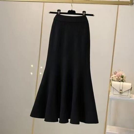 2025 Elegant A-line Knit Fishtail Skirt: Women s Mid-length Autumn/Winter Fashion M (95-105 jin) чёрный