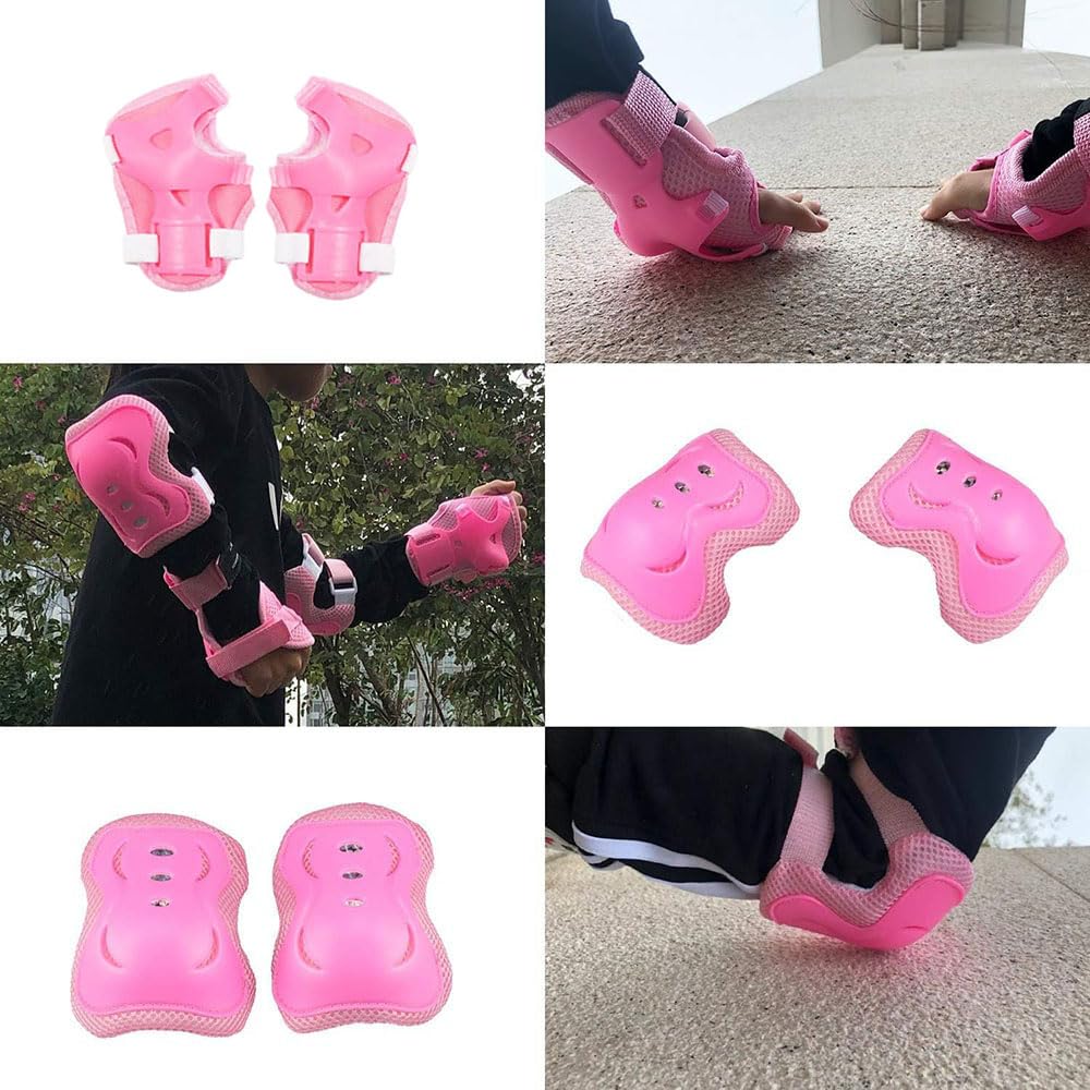 SensaBliss Cycling Set with and Knee for Kids and Skateboarding and Biking Kids' Protectors, 6-Piece Wrist, Elbow, Protection, Juniors, (Dark Pink)