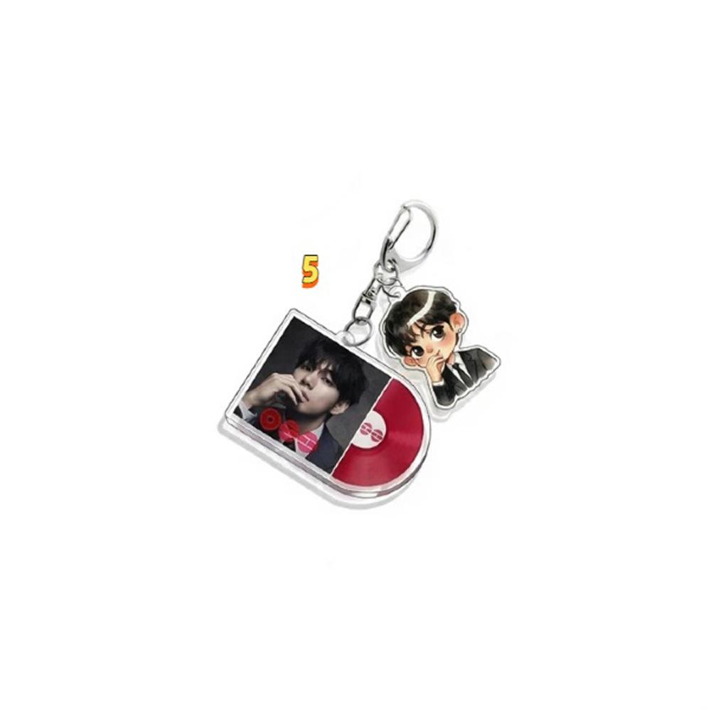 BTS Vinyl Record-style Keychains, Cute Real-life and Cartoon Member Designs, Celebrity Merchandise Support Pendants, 8 Styles Available