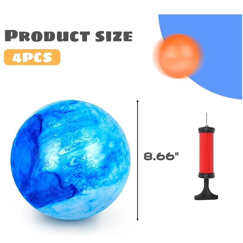 2/4PCS Bouncing Ball with Pump, 8.7inch Marbleized Bouncy Balls Rubber Inflatable Kick Ball Summer Outdoor Game Toys for Kids