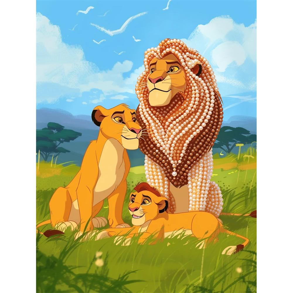 

Disney DIY Pearl Painting Simba Family of Three Warmth Decorative Paintings Creative Ornaments Friends Gifts Desktop Furnishings Home Decoration 30x40