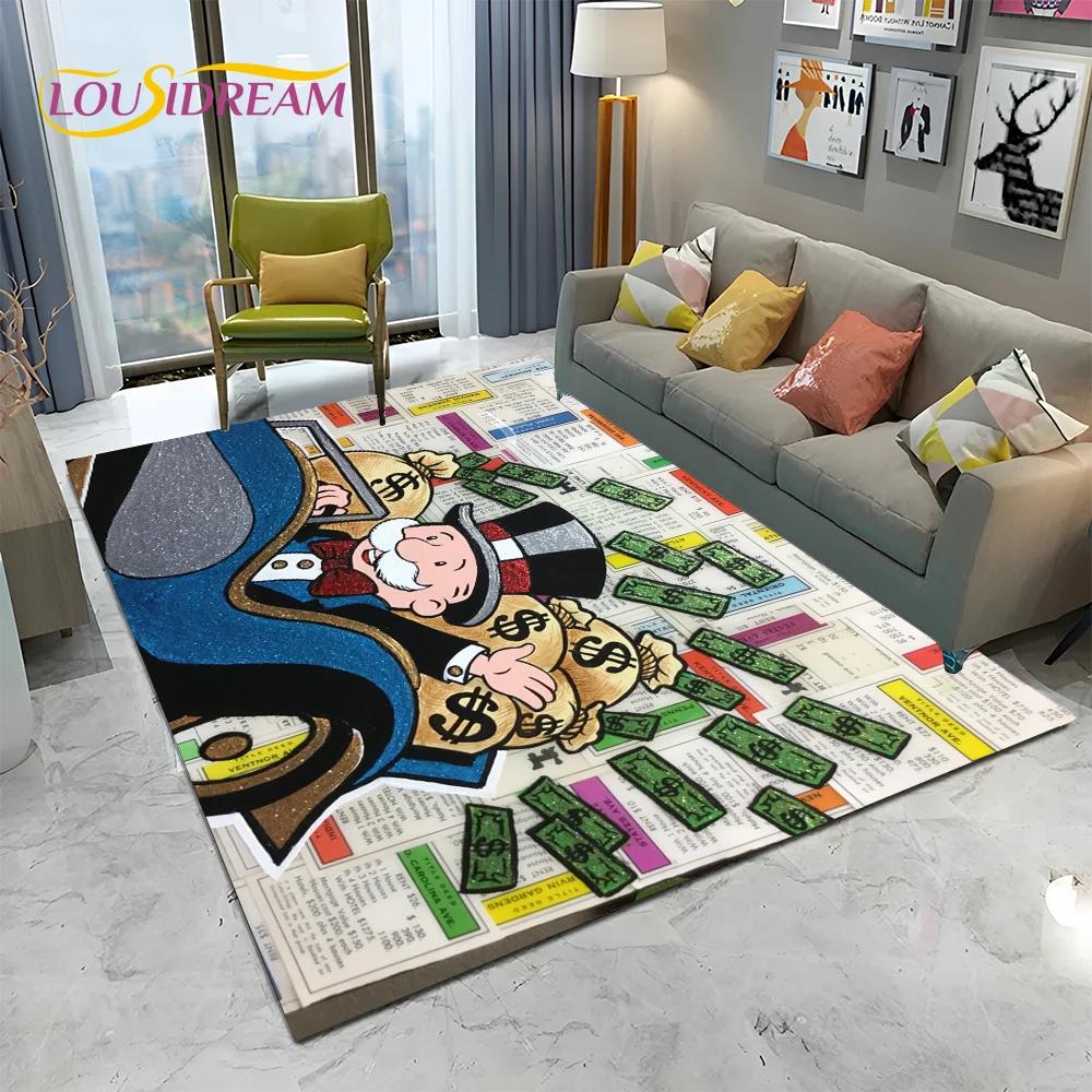 Retro Games Dollar Monopoly Cartoon Carpet Rug for Home Living Room Bedroom Sofa Doormat Decor,kids Area Rug Non-slip Floor Mat