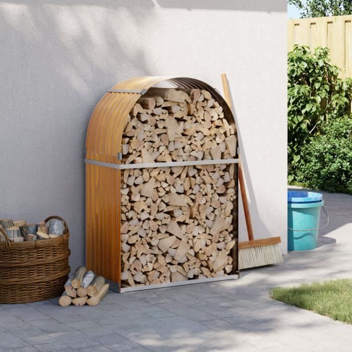 Porte-bûches - Marron clair - Acier galvanisé - 80x45x120 cm - Rangement extérieur - Mixte