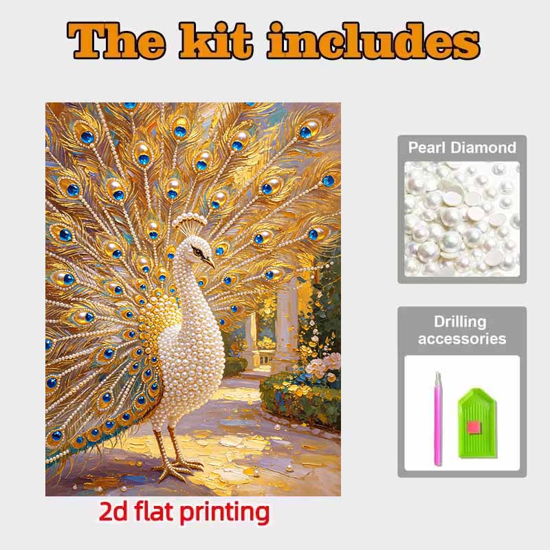 Animal 5D Pearl Painting Peacock Handmade DIY Home Office Desktop Decoration Painting Threedimensional Exquisite Golden Feathers and Blue Gemstones