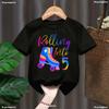 Colorful Rolled Up Digital Letter Printed Children's T-shirt, Girls' Birthday Gift, Children's Clothing Kawaii Top