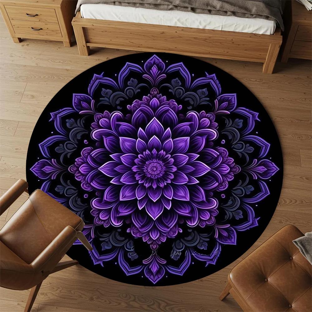 1pc mandala purple Round Chair mat Area Rug - Non-Slip, Floor Mat for Office, Bedroom, home decor Christmas Gift-1002346