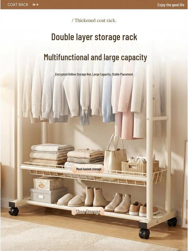 Extra Thick Floor Standing Clothes & Coat Rack for Bedroom, Balcony & Living Room