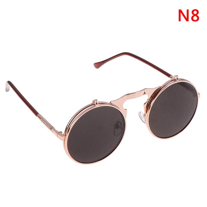 Occhiali Da Sole Tondi Stile John Lennon E Steampunk - Montatura In Metallo Nero Con Lenti UV400