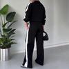 2025 Autumn Women's Fashion Color Block Casual Knitted Two-Piece Set