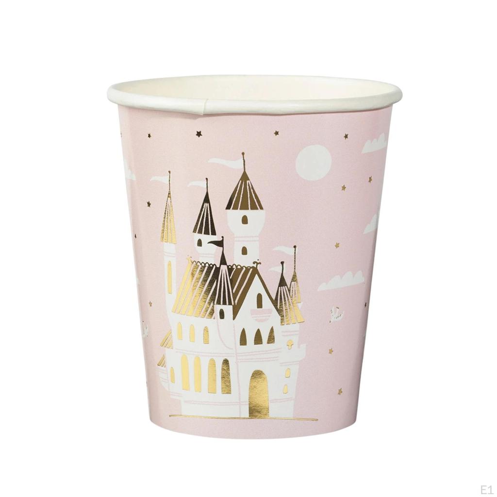 8Pcs Disposable Paper Cups Pink Castle Pattern 270ml DIY Beverage Drinking Cup Coffee for