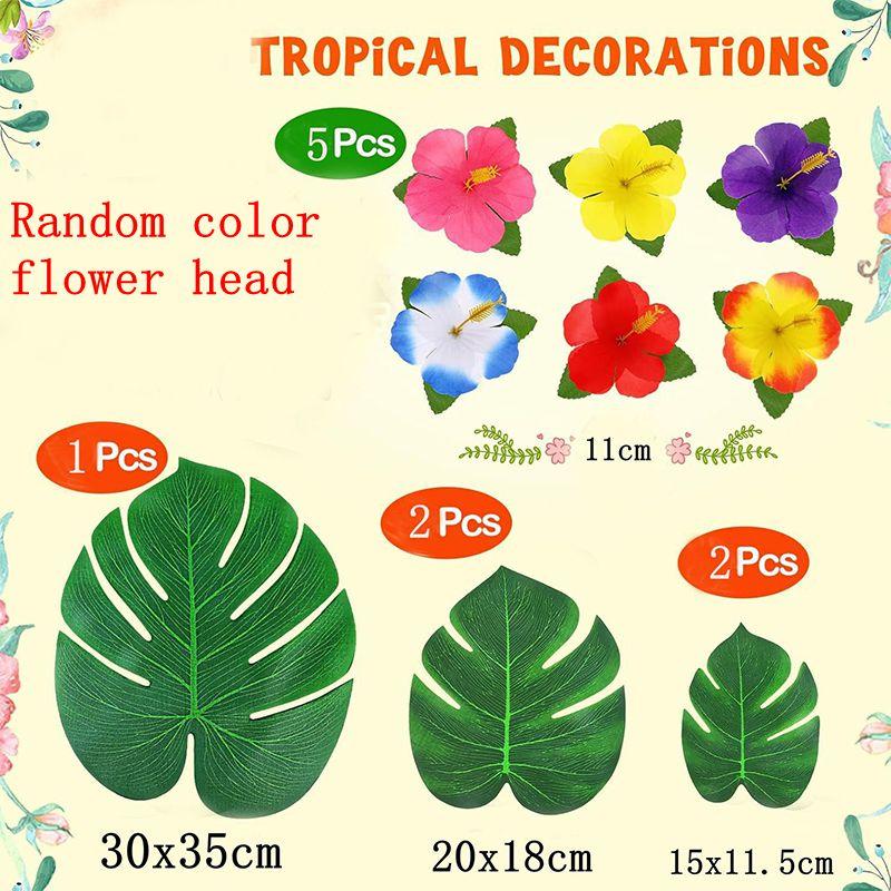 10/20Pc Hawaiian Luau Party Aloha Banner Hibiscus Flower Palm Leaves Sea Wave Tablecloth for Tropical Party Beach Birthday Decor