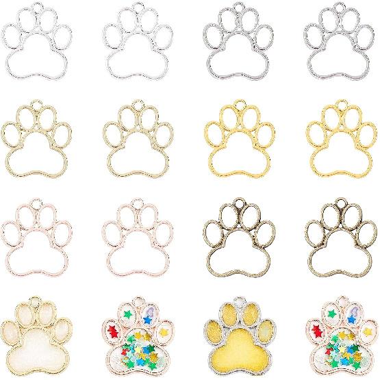 OLYCRAFT 30pcs Blossom Open Bezel Pendants Flower Charms 5-Shape Hollow Frame Dangle Charms Making Kits for DIY UV Resin or Pressed Flower Jewelry Dog Paw