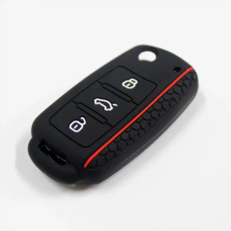Autoschlüsselhülle für VW Golf Jetta POLO für Skoda Yeti Superb Rapid Octavia für SEAT Leon Ibiza 3-Tasten-Silikon-Schlüsselhülle
