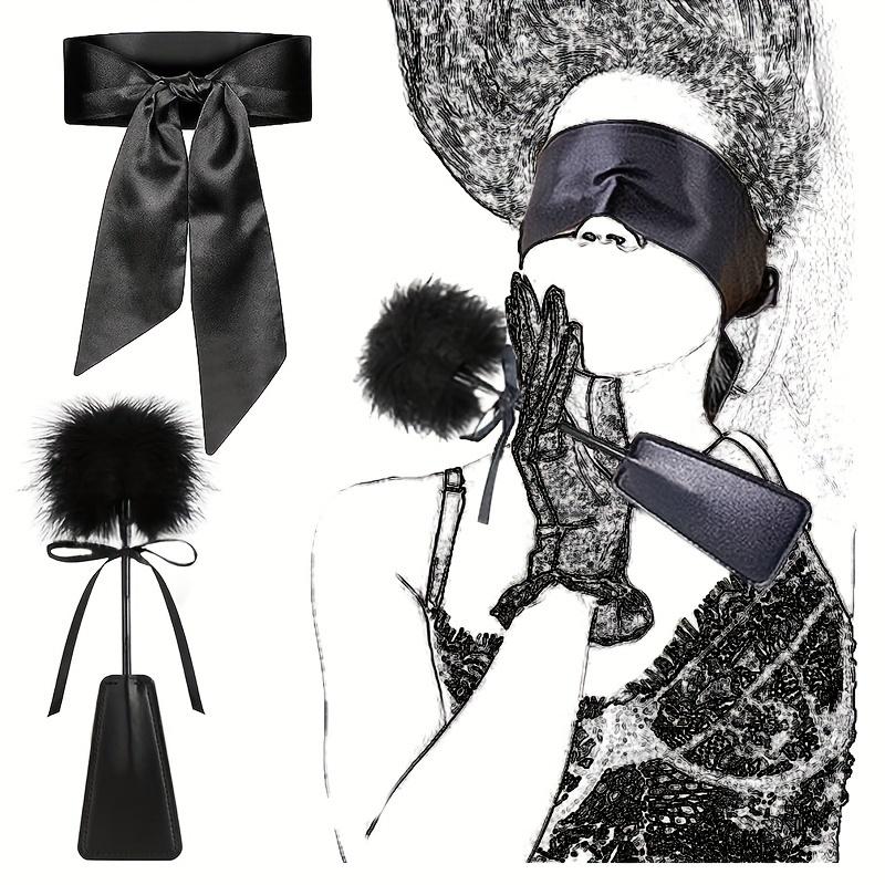 5pcs Set BDSM Bed Bondage Erotic Product, Steel Ring Handcuffs Ankle Cuffs Kit With Eye Mask, Flirting Feather, Leather Slap, Around Any Furniture, Be