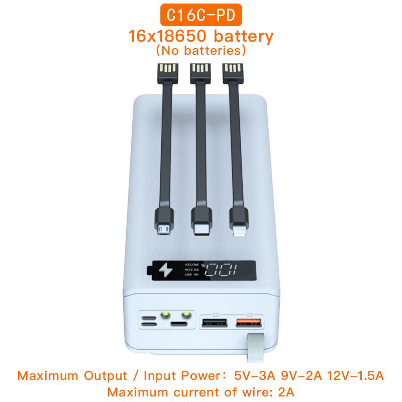 C16C 18650 Bază pentru bancă de alimentare DIY cu cablu micro USB tip C Lanternă Carcasă pentru bancă de alimentare rapidă Suport baterie 18650 Cutie de încărcare Carcasă