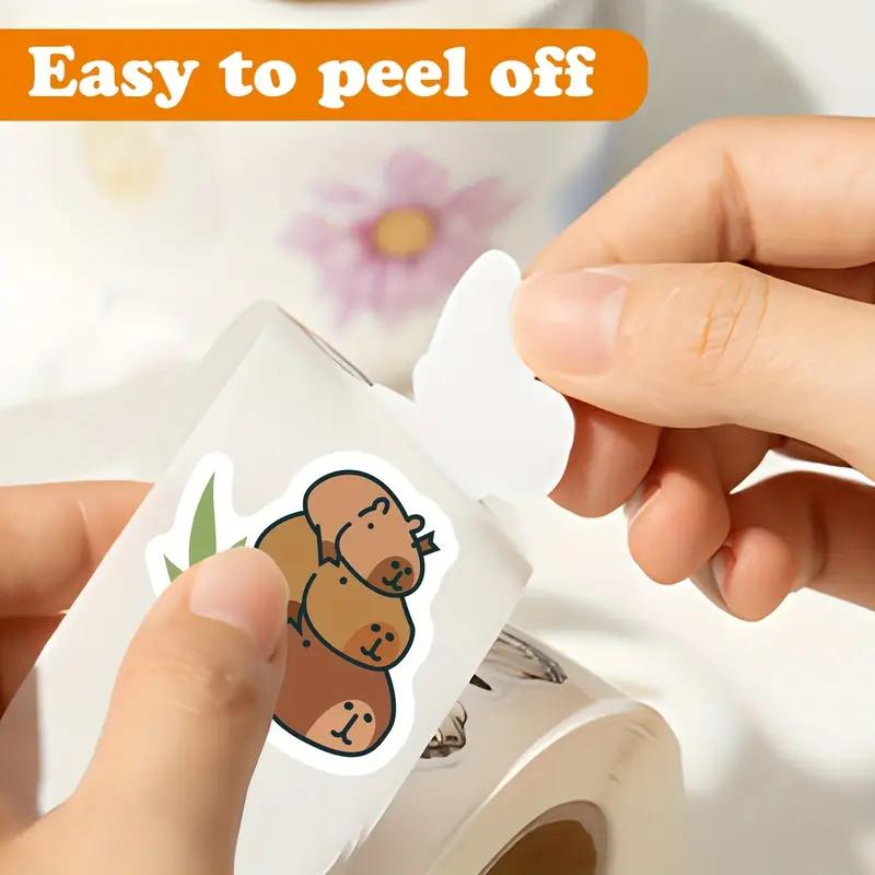500pcs/1 Roll Cute Capybara Stickers Animal Print Glossy PVC Self-Adhesive Decals for DIY Crafts, Laptop, Phone, Skateboard & Guitar Decoration