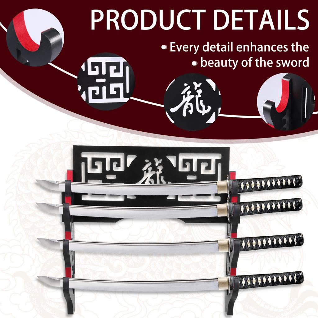 2/4 Layer Wooden Sword Stand Wall Mounted Samurai Sword Display Stand Fine Black Katana Display Rack for Home Office Decoration