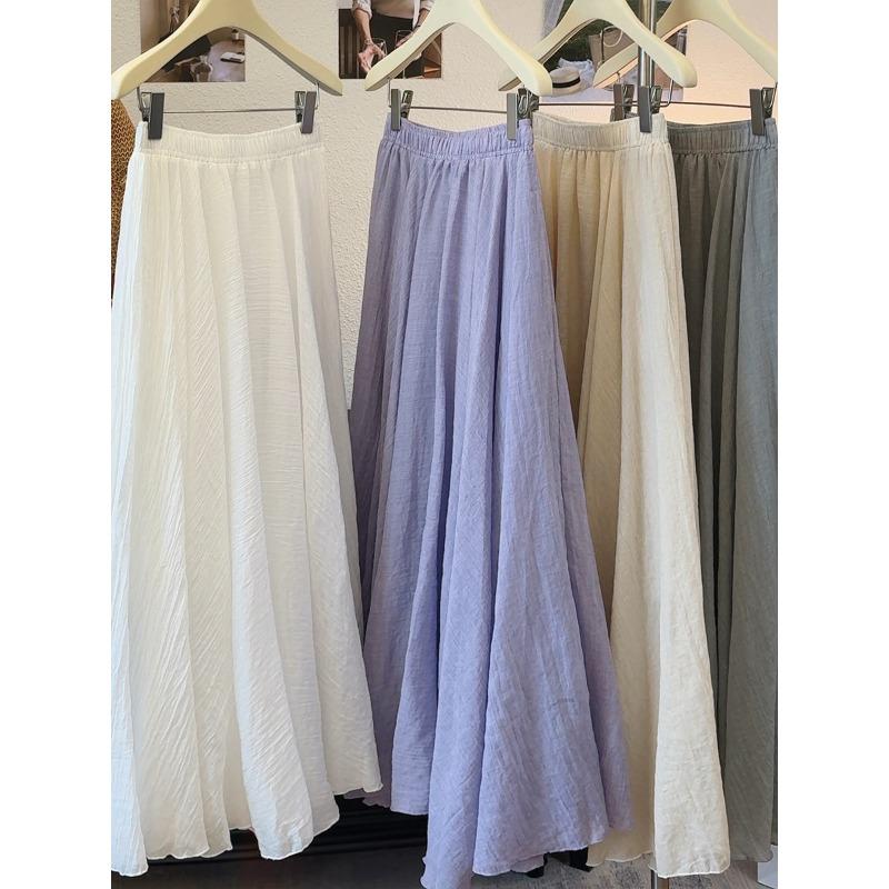 Japanese and Korean ice Tencel cotton and linen texture pleated skirt women's summer drooping sense casual pendulum A-shaped umbrella skirt long skirt