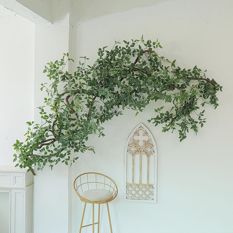 Luxurious Staircase Decor: Bionic Green Rose Vines & Leaves