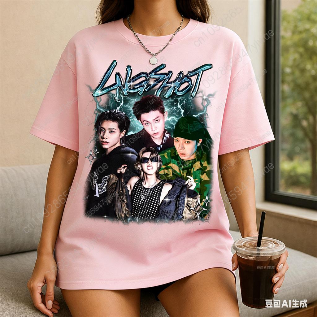 Retro LNGSHOT Kpop T-shirt 4shoboiz Moonwalk In Shirt LOUIS WOOJIN OHYUL RYUL Fans Tee Summer Men's And Women's Cotton T-shirt