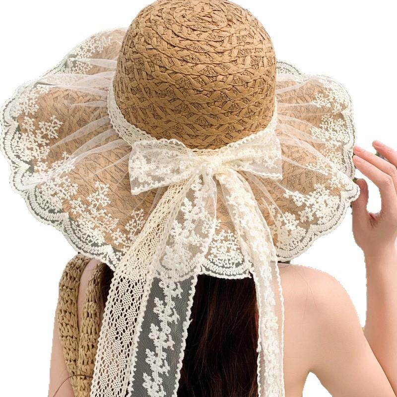 New Wave Edge Straw Hat Ladies Summer Shade Holiday Sun Hat Versatile Beach Hat Women's Mesh Edge Sunscreen Hat