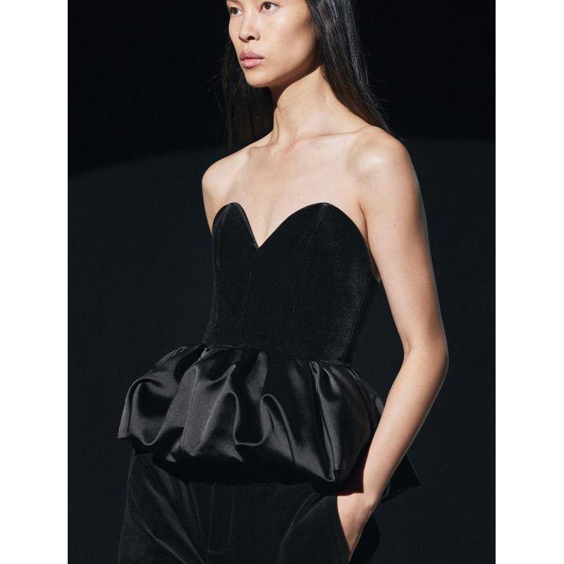 Fall and Winter New Women's Clothing Fashion Wind Versatile Lotus Leaf Velvet Heart-Shaped Collar Tube Top Tops 9881185