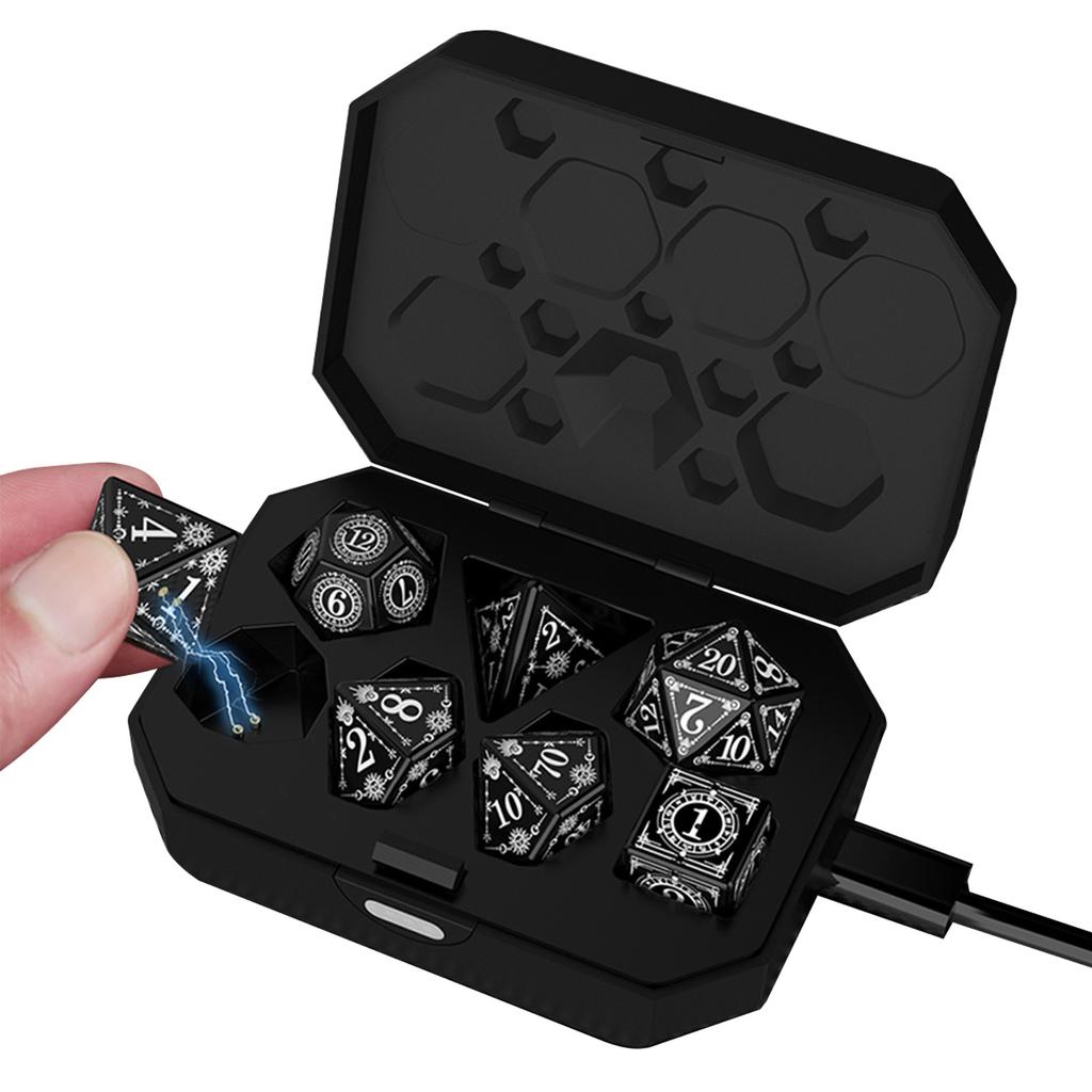 LED Warm Breathing Light Dice Set with Vibration Sensor, Type C Rechargeable, 7 Glowing Dice for Party Games and