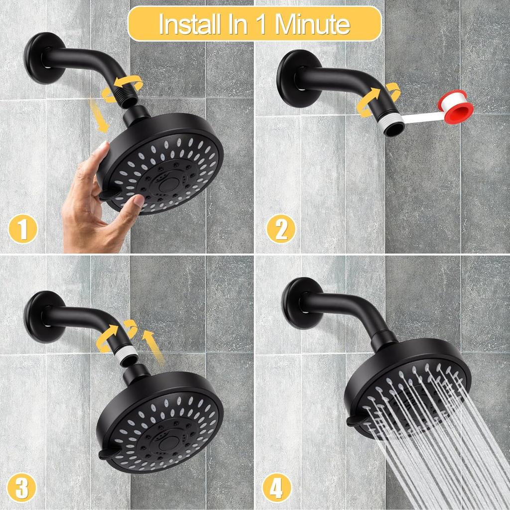 1pc High Pressure Shower Head, Bathroom Powerful Showerhead With Strong Spray, Small Silicone Nozzles, Universal Fit Works With