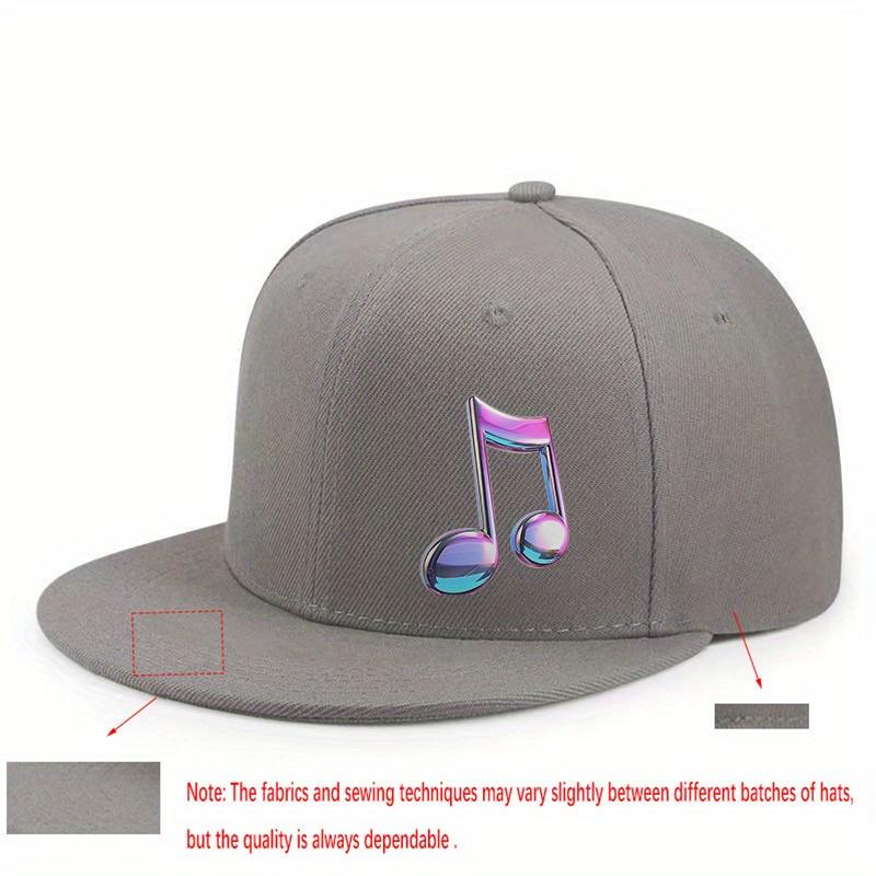 Musical Note Graphic Print Flat Brim Baseball Cap Polyester Breathable Adult Snapback Hat for Outdoor Music Festivals