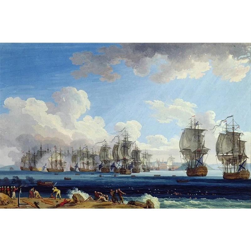 Vintage Oil Painting Poster The Battle of Trafalgar Painting Wall Art Prints Canvas Painting for Gallery Home Living Room Decor