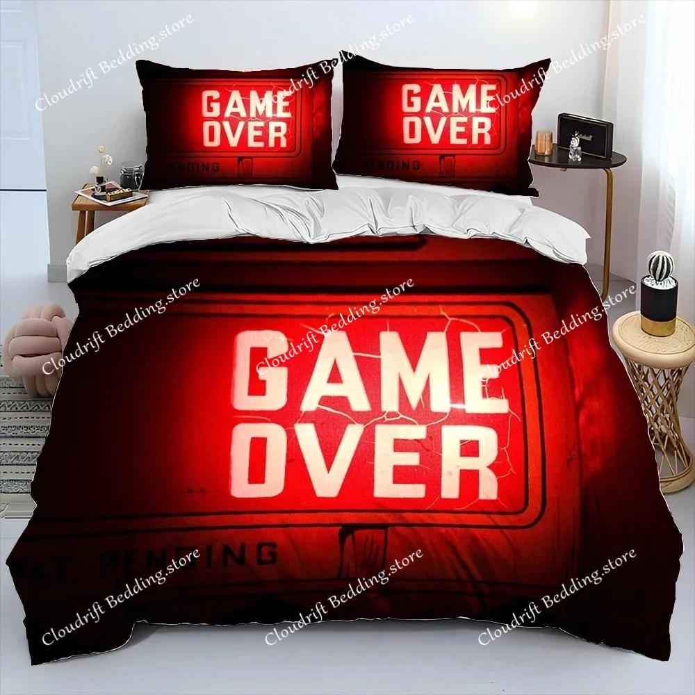 Gamer Game Over Cartoon Bettdecke Bettwäscheset, Bettbezug Bettset Steppdecke Kissenbezug, King Queen Size Bettwäscheset Erwachsene Jungen