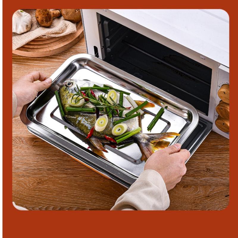 Stainless Steel Rectangular Barbecue Serving Tray For Tea Rice Sausage Meat Metal Utensil