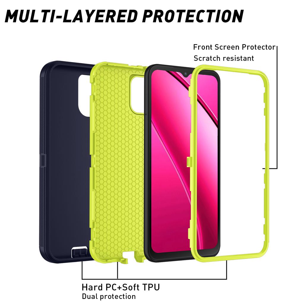 Casual Durable Heavy Duty Hybrid Defender Phone Case For T-Mobile Revvl 8 7 Pro 3-Layer Armor Shockproof Protective Cover