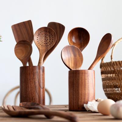Utensili da cucina in legno, spatola per uso domestico, cucchiaio da zuppa, cucchiaio da miscelazione, utensili da cucina antiaderenti e antigraffio per l'uso quotidiano