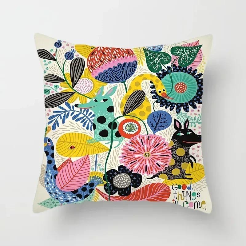 Office Decoration Pillowcase ful World Art Painted Pillowcase Luury Home Decoration Cushion Cover,(4)