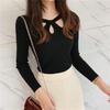 Autumn Cutout Halter Neck Knitted Pullover - Women's Slimming Long Sleeve Sweater