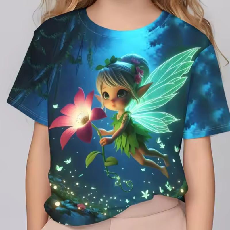Children Summer Girls T-shirt Cute Cartoon Printed Short Sleeved Round Neck Fashion Comfortable Soft T-shirt