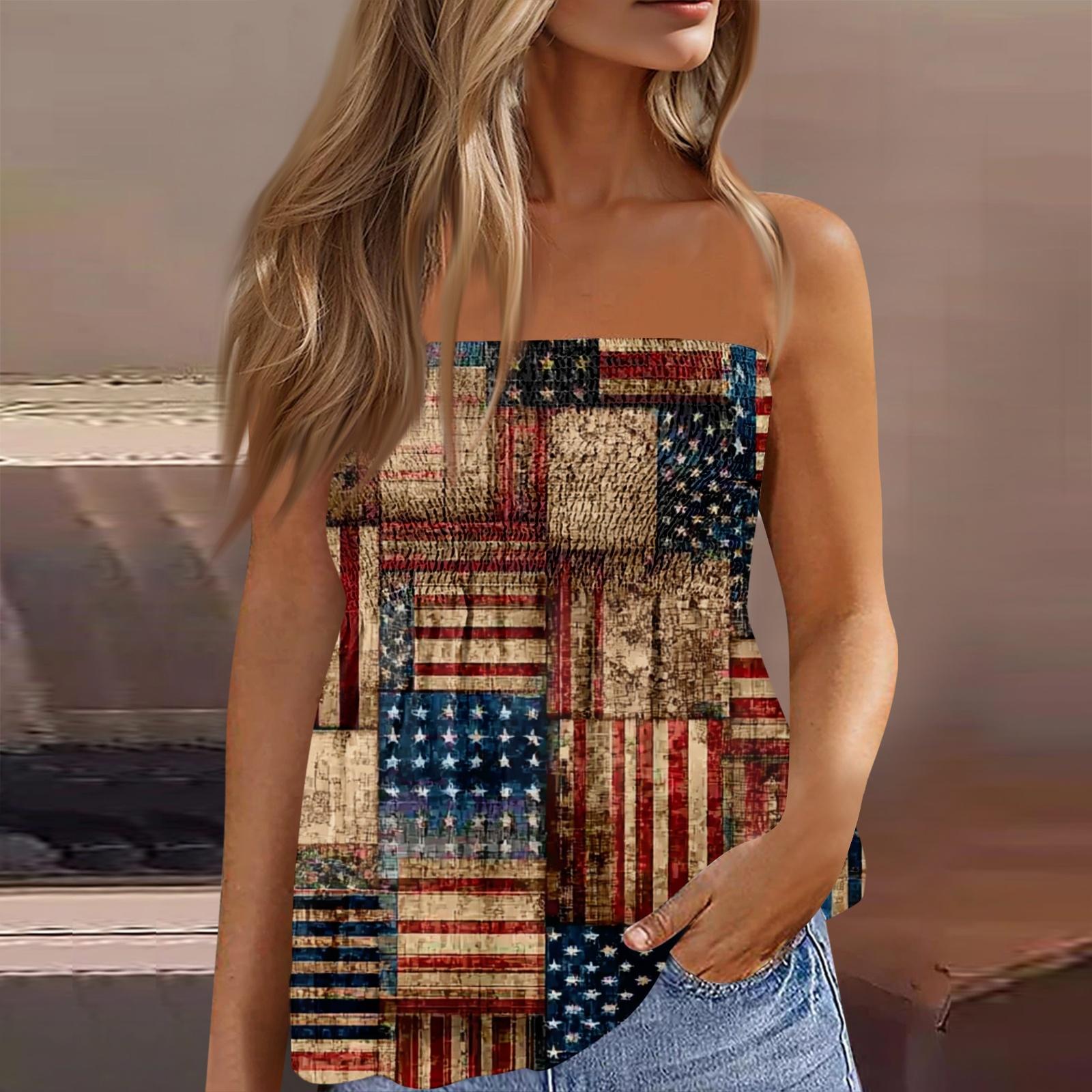 

Women s fashionable sexy backless elastic Independence Day print bandeau top L винный