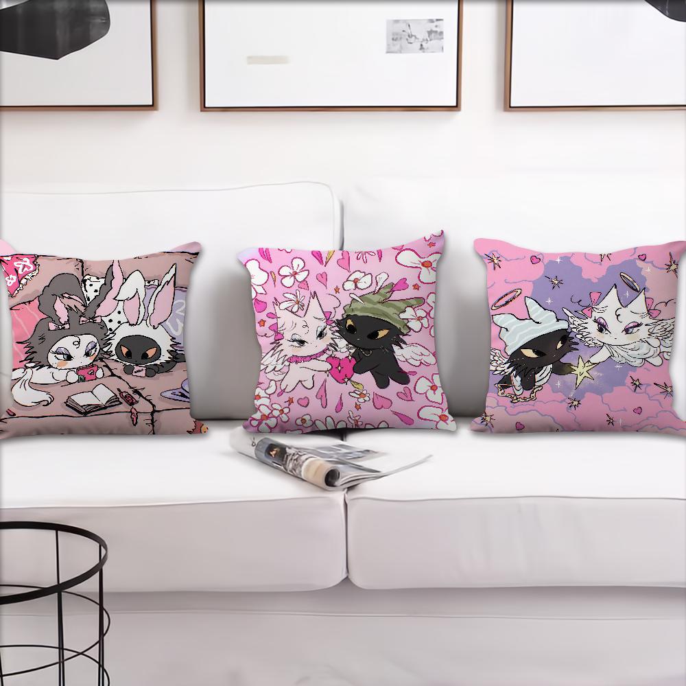 Cartoon Angel Black and White Cat cushion cover Pillow Cover Decoration Room Home Sofa living Office Car Nordic Simplicity