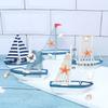 Mediterranean Style Marine Nautical Wooden Blue Boat Ship Wood Crafts Ornaments
