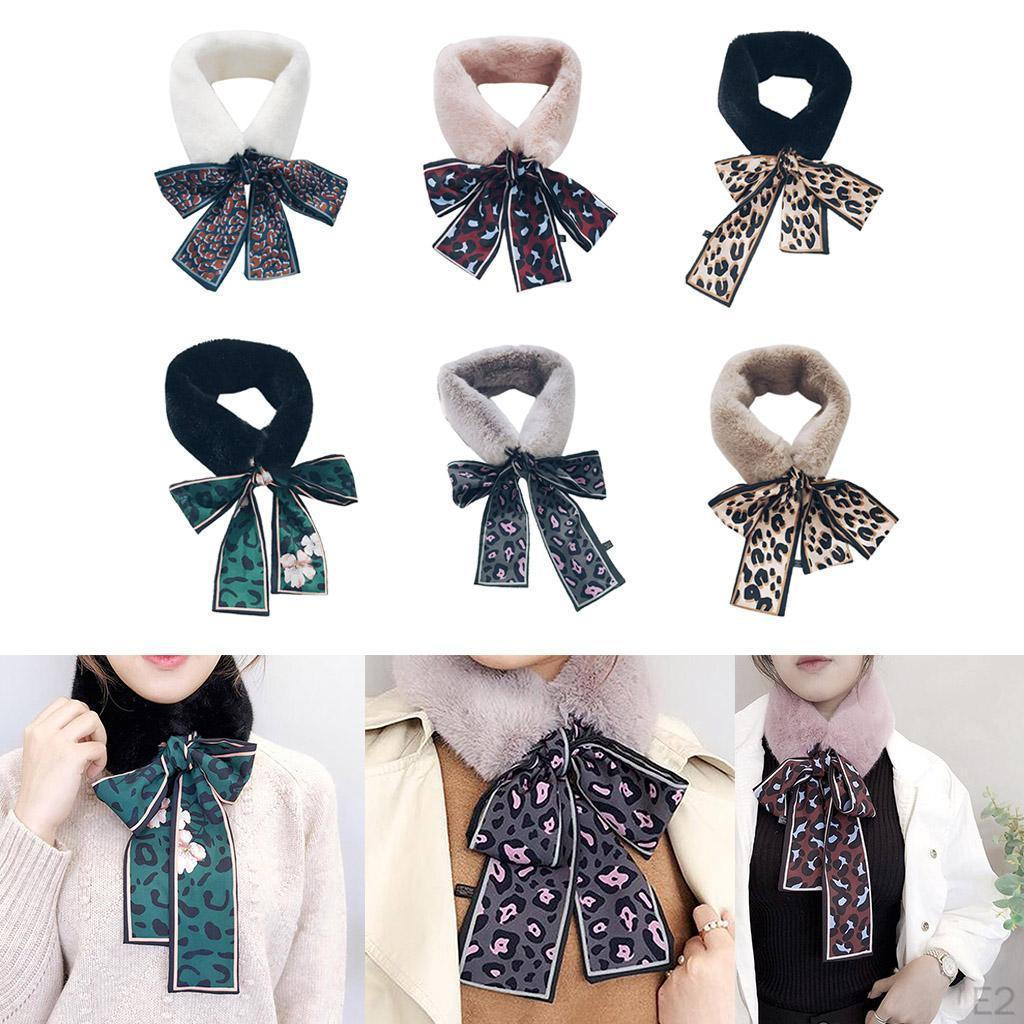 Scarf - Plush Leopard Ribbon Scarves for Winter Coat, Sweater, Blouse Shirt
