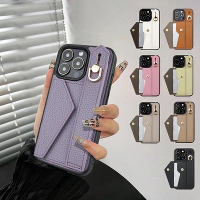 PU-Leder Street Fashion Handyhülle mit Armband Kartenhalter Handy-Griff für 16er Serie Luxus Designer Maßgeschneidertes Logo
