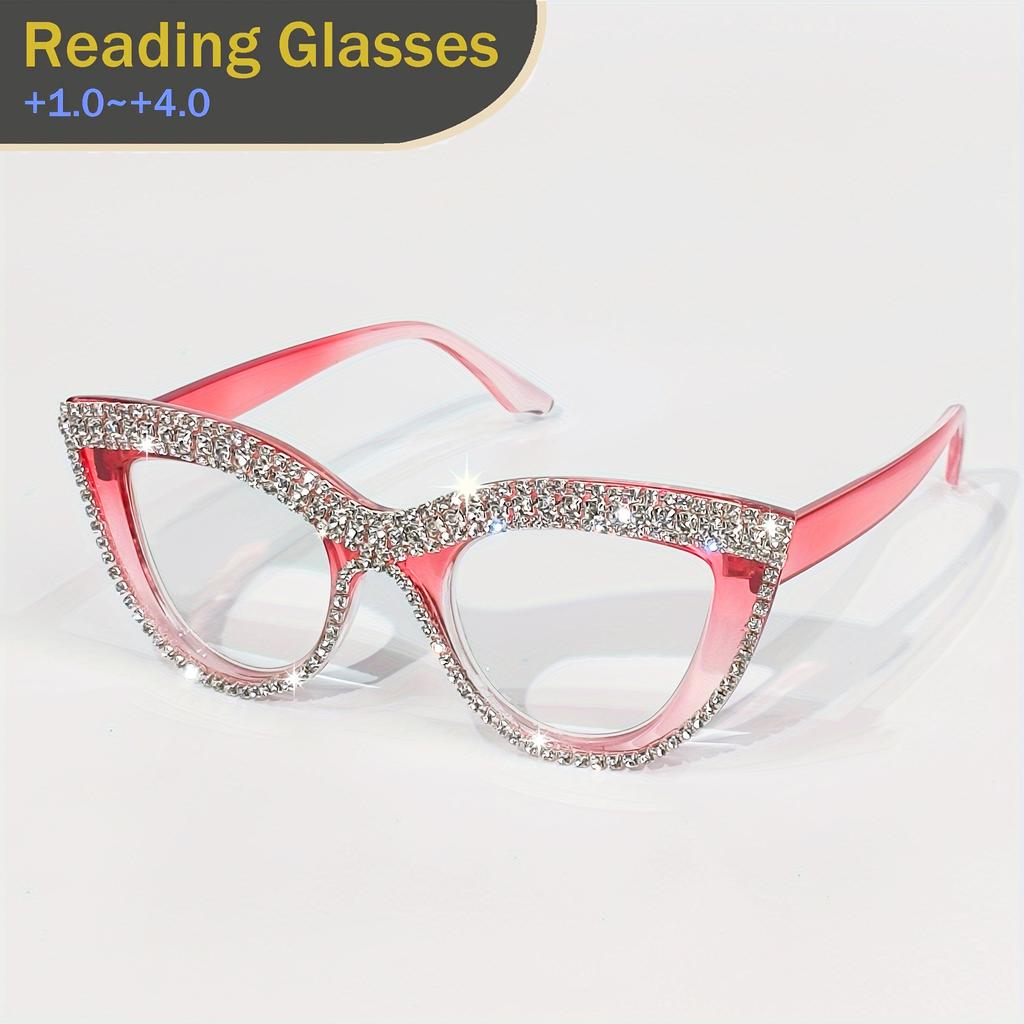 Cat Eye Rhinestone Reading Glasses Elegant Fashion Glitter Eyeglasses Readers For Women Men From +1.0 To +4.0